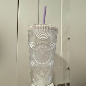 Starbucks Pearlescent White Tumbler with Lavender Straw